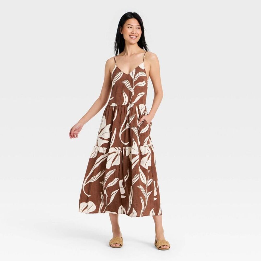 A New Day - Women's Tiered Maxi Dress - A New Day Brown/White  Brown/White